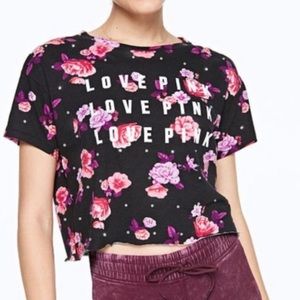 Pink VS | Flower print rhinestones crop top